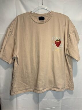 ASOS Short Sleeve Beige Graphic Tee with Red Strawberry